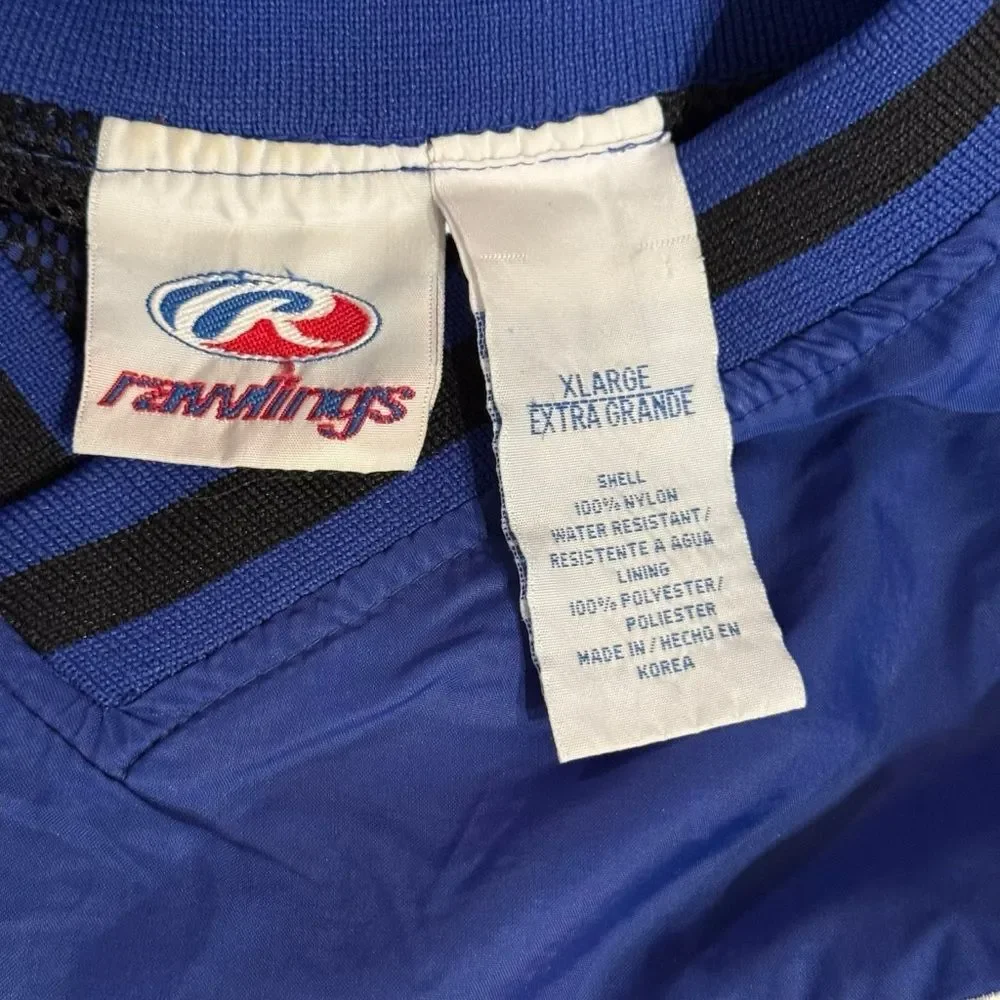 VINTAGE Rawlings Blue V-Neck Pullover with Cracker Jack Logo Patch Size XL